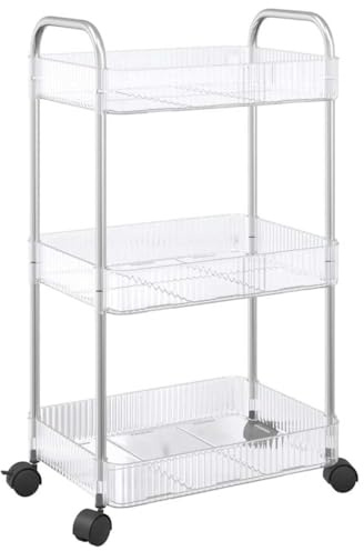 vidaXL Carro de Almacenamiento 3 Niveles Transparente 37x28x68 cm, Carro, Carro de Almacenamiento de Cocina, Carro utilitario