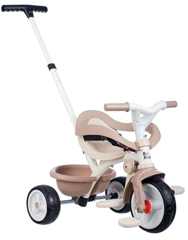 Smoby Triciclo Be Move Confort Beige - Evolutivo 3 en 1, Marco Metálico, Protección Rueda Libre, Barra de Empuje, Asiento Ajustable, Cinturón y Barra de Seguridad, Desde 10 Meses (7600740418)