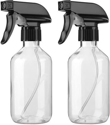 Arkeiliy 2-Pack Leakproof Spray Bottles (300ml/10oz) - Adjustable Nozzle for Fine Mist & Jet Stream | Premium Refillable Plastic Bottles for Hair Styling, Plant Misting, Cleaning Solutions (Clear)