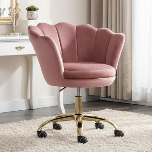 chairus Chaise de Bureau Moderne Chaise Bureau Coiffeuse avec Pied PIvotant, Fauteuil avec Coussin épais pour Chambre/Bureau (Rose Foncé)