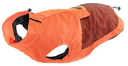 Record - Bequemer, wasserdichter winddichter Regenmantel für Hunde, mit Gummibändern für Pfoten und verstellbarem Halsausschnitt | M, Orange, Rückenlänge 40 cm