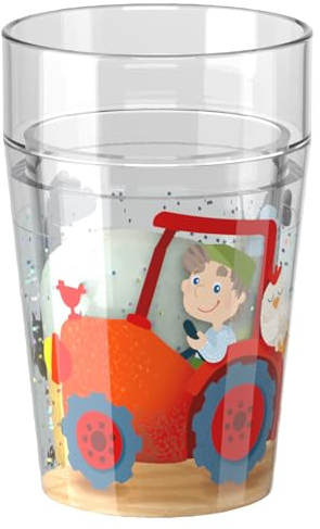 HABA Bicchiere glitterato Fattoria – Bicchiere per bambini con effetto glitter scintillante, perfetto per acqua, succo e tè, pratico per mani piccole – 2012447002