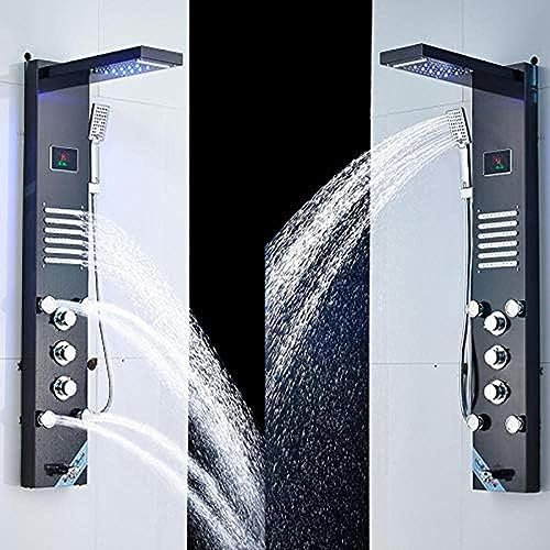 led duschpanel regn vattenfall dusch temperatur skärm massage spa jet tre handtag blandare handfat kran set borstad nickel, blackend