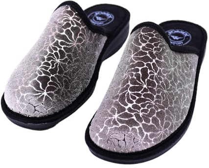 JOMIX Zapatillas de Estar por Casa Mujer con Cuña y Estampado Pantuflas Ortopédicas Cómodas para el Invierno Fabricadas en Italia (Gris, 39)