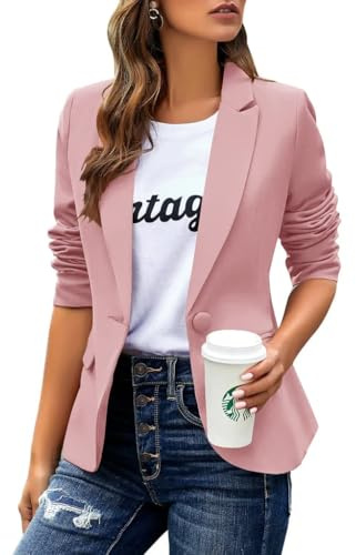 Cicy Bell - Giacca casual a maniche lunghe, blazer con risvolto, adatto per l’ ufficio e il lavoro, giacca blazer, Colore: rosa., S