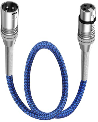 LANMINGLEL 3 Pin XLR Microphone Cable, Shielded Balanced Male to Female XLR Cable,Heavy Duty Nylon 3 Pin Braided Speaker Cord,with Metal Spring for Studio Recording, Audio Mixer,Stage Lighting (0.5M)
