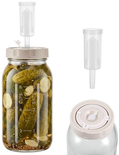 Hejo 2L Tarro de Fermentación con Esclusa de Aire y Tapas de Rosca, Fermentación Jar con Escala de Tiempo Ajustable, Contenedor de Kimchi, Kit de Fermentación para Chucrut, Kombucha, Encurtidos