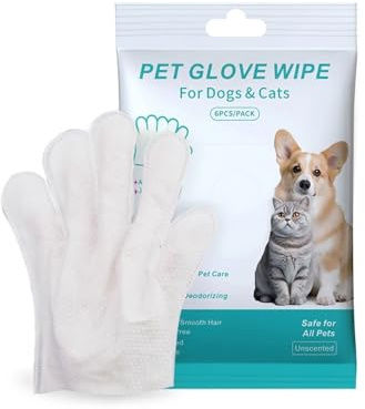 SEGXN 6 Pcs Pet Cleaning Gloves for Dogs and Cats, Gentle Hypoallergenic Lick Disposable Grooming Wipes,for Full Body, Eyes, Ears, Hip & Paws Care(Cleaning Gloves)