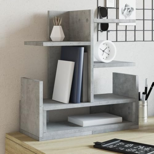 Runheo Skrivbordsförvaring, betonggrå av trämaterial, 49 x 20 x 52,5 cm, hylla med öppna fack för ordning, förvaring av mappar, häftapparater, mapp och dokument på kontoret