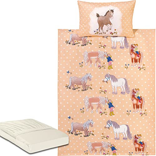 Erwin Müller Kinder-Bettwäsche Sparpaket 3-TLG. Renforcé apricot Größe 1x 135x200 cm + 1x 80x80 cm