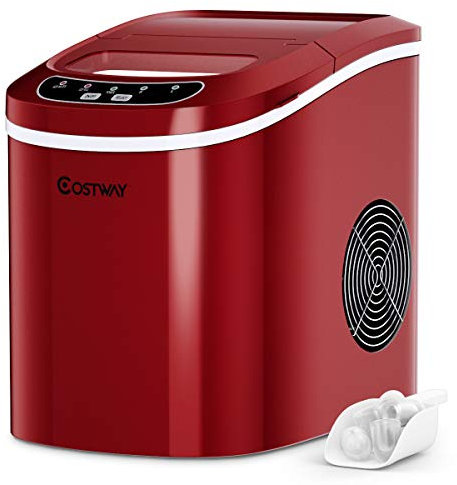 COSTWAY Máquina para Hacer Hielo, Máquina de Hielo con Bandeja para 2 Tamaños de Cubitos de Hielo, 12 kg en 24 horas, 2,2L Tanque de Agua,Dispensador de Hielo para Cocina y Oficina (Rojo)