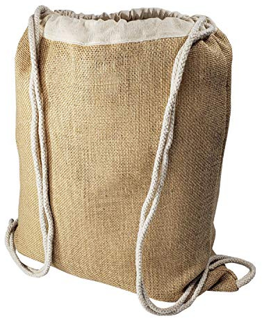 Jute Drawstring Backpacks with Soft Cotton Drawstrings Burlap Cinch Sack Pull String Bags for Beach, Sports, Hike by TBF Bags (Set of 6)