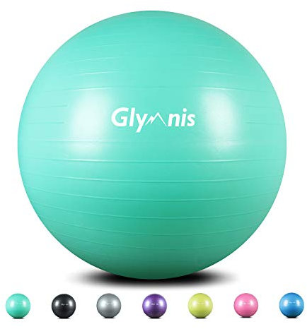 Glymnis Fitnessball, Gymnastikball, 55 cm/65 cm/75 cm, Maximale Belastung: 300 kg, rutschfest, mit Pumpe für Pilates, Yoga und Fitness, Mintgrün 55 cm