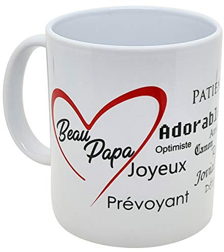 Mug Amour je t'aime beau papa avec coeur et compliments offrir tasse céramique Qualité Idée Cadeau Originale Famille beau père anniversaire noel fete 325ml