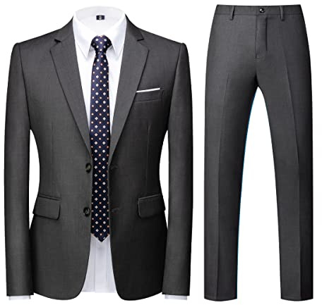 KUDORO Costume Homme 2 pièces Slim Fit Smoking Simple Poitrine à Deux Boutons, Men Suits 2 Piece Gris Foncé pour Mariage Business Fête Confort Elégant Blazer Veste et Pantalon（Gris Foncé,XXL