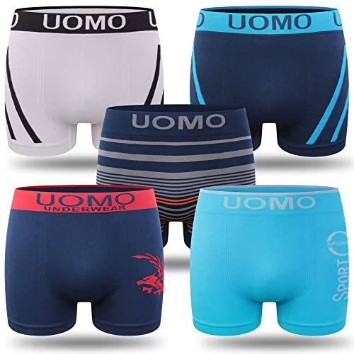 L&K Pack de 5 Calzoncillos Bóxer para Hombre Ropa Interior Pantalones Cortos Retro de Microfibra Patrón Mixto Multicolor 1202-UN S/M