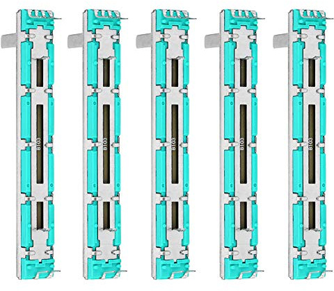 Fyearfly 5 Stück B10K Schiebepotentiometer – Doppelkanal Linear Poti 75mm, 10k Slide Potentiometer für Mixer, Mischpult, Audio-Equip, rauscharm, langlebig