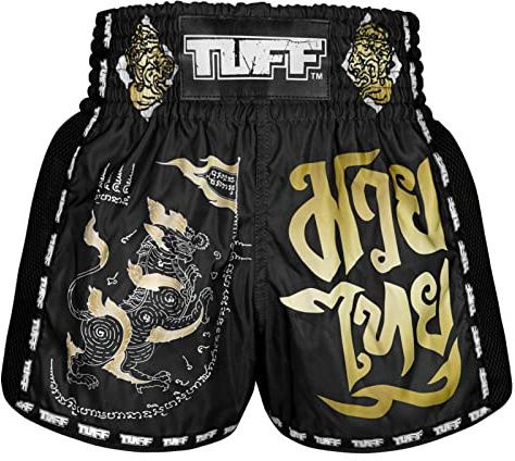 Tuff Sport Pantalones Cortos Retro para Muay Thai, Pantalones Cortos de Boxeo, Corte Delgado, MMA, Kickboxing, Entrenamiento, Ropa de Entrenamiento, Tuf-msc117-blk, Large