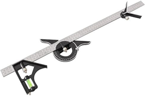 KATSU Combination Square Set 24 Inch 600mm Right Angle Multi Angle Purpose Aluminum Alloy Adjustable Protractor Ruler Spirit Level Angle Finder Measuring Tool, Inch/Metric 311591