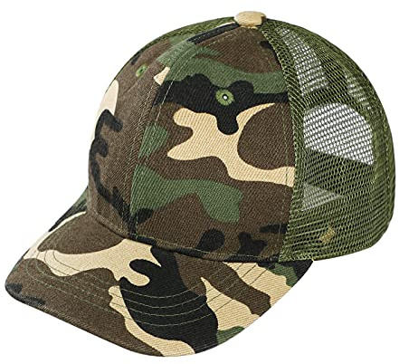 Enfant Casquette de Baseball Camouflage en Coton et Maille Respirante - Protection Solaire Cap de Sport Réglable avec Visière pour Extérieur - Fille Garçon