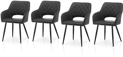 TUKAILAI Esszimmerstühle 4er Set aus Kunstleder, Küchenstuhl Polsterstuhl mit Offener Rückenlehne,Armlehnen,Gepolstertem Sitz, Metallbeinen, Stühle für Wohnzimmer,Esszimmer,Küche