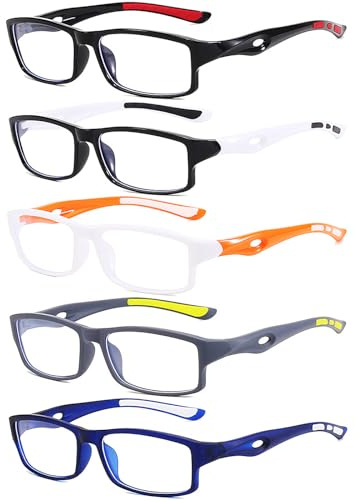 Eyglajdd Sportliches Lesebrille für Damen Herren,Leichte Rechteck Lesebrille Lesehilfe,5er Packe Blaulichtblockierende Brillen +2,00