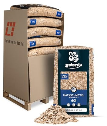 Holzhackschnitzel Fallschutz Hackschnitzel Mulch Natur Wald Kiefer Pinus Sylvestris Garten Dekor Holz Häcksel Fein 5-30mm 60l x 13 Sack 780l / 1 Palette Paligo