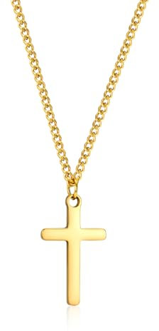 CERSLIMO Cross Necklace for Boys Girls, Stainless Steel Cross Chain Necklace with Chain-40+5CM | Gold Small Size Cross Necklaces Easter Gifts for Children Birthday Christmas Thanksgiving Day