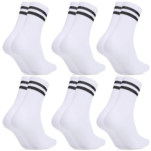 Fentar 6-Paare Tennissocken Damen 35-38, Weiße Socken Baumwolle, Stylische Sportsocken, Bequeme Hohe Socken, Weich Weisse Damen Socken für Sport Tennis