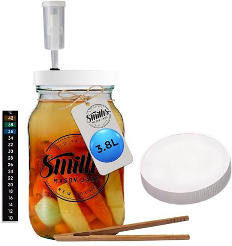 Smiths Mason Jars Bocal de fermentation de 4 l avec couvercle de rangement et de fermentation – Récipient de fermentation Kombucha idéal pour le marinage, les conserves faites maison et les bocaux de
