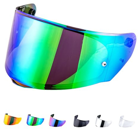 Helmvisier für LS2 FF800/FF353/FF328,Motorradhelm Visier,Motorrad Windschutz Helm Objektiv Visier Vollgesichts,Helmvisiere Zubehör Ersatz,Nicht für andere Modelle empfohlen (Chrom Grün)