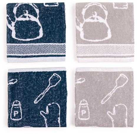 BOSKIMO Paños de Cocina Algodón Premium – Pack de 4 Trapos de Cocina Microfibra y Rizo, Trapos Cocina Algodón Absorbentes, Paños de Limpieza – Fabricado en Portugal