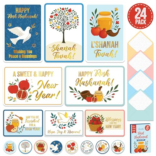 Decorably 24 Pack Gold Foiled 4x6in Rosh Hashanah Cards