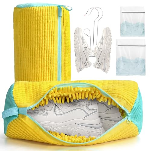 6 Pcs Shoe Washing Machine Bag Set - Trainer Shoe Bag Laundry with Zips 360° Cleaning Reusable Shoe Cleaner for Sneakers Canvas Tennis Running Shoes