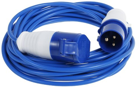 CEE-Verlängerungskabel 10m 230V 16A H07BQ-F Campingkabel in der Signalfarbe Blau IP44 Starkstrom Verlängerungskabel für Wohnmobil Camping