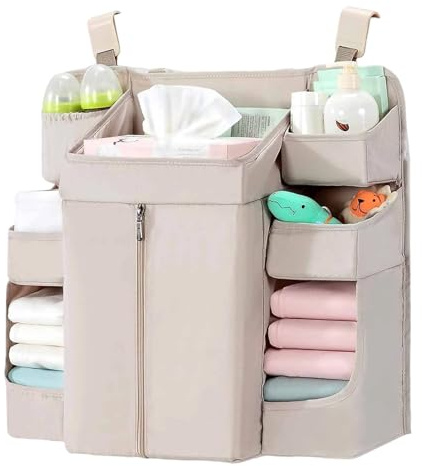 Obotsnoi Multiple Pocket Hanging Storage Organizers For Baby Bed Nursery Organization With Adjustable Straps And Sustainable Fabric Nursery Storage Organizers