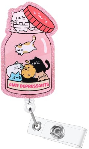 Anti Depressants Funny Cat Nurse Badge Reel, Retractable ID Badge Holder