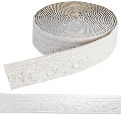 Dryxog Modanatura Adesiva per Pareti, 7,8 cm x 10 m Greca Adesiva per Parete, Bordo Adesivo per Pareti, 3D Rimovibili Bordo per Carta da Parati per Cucina Bagno per Specchio Linee Murali (Bianco)