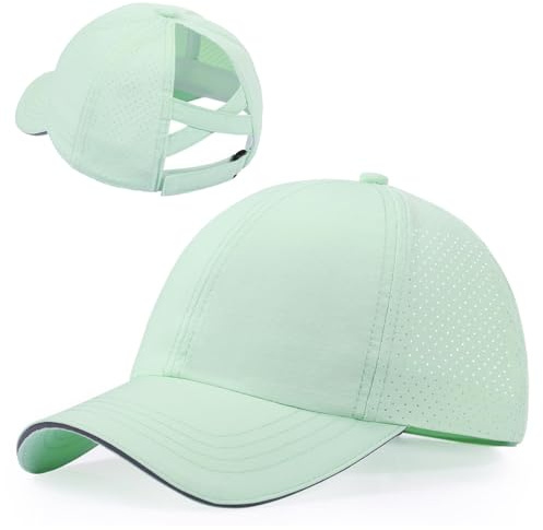 CHUANGLI Little Girls Reflective Baseball Cap Criss Cross Ponytail Hat Kids Quick Dry Mesh Summer Sports Hat for Toddler Ages 3-8 Mint Green