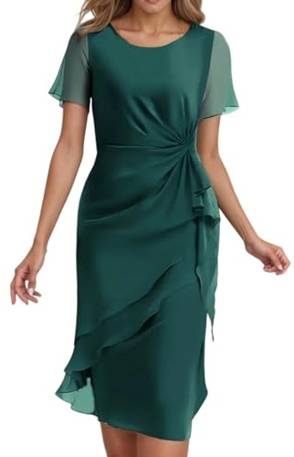 Tobysper Vestido de gasa para mujer, elegante, de gasa, para invitadas de boda, vestido de cóctel, midi en línea A, vestido de verano, manga corta, vestido midi elegante, festivo, vestido de verano