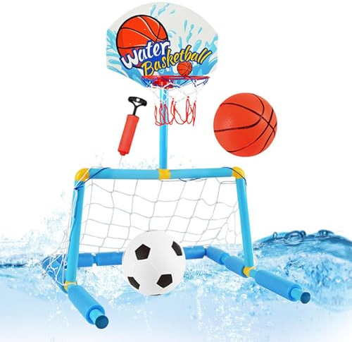 Canasta de Baloncesto para Piscina,Juego Flotante 2 en 1 de Fútbol Americano y Portería de Agua | Portería de Fútbol para Piscina - para Viajes, Exteriores, Patio, Playa, Campamento, Lago, de Verano