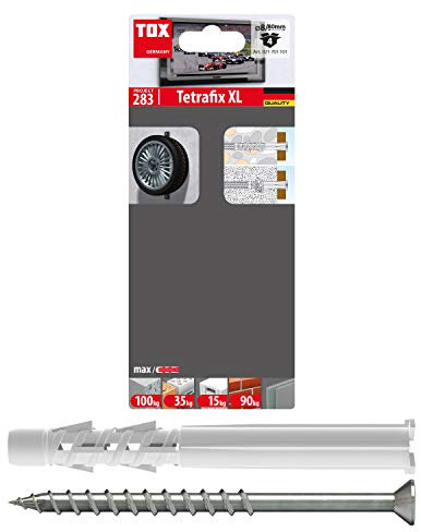TOX Allzweck Tetrafix XL 8 x 80 mm, Allzweckdübel für nahezu alle Baustoffe, verlängerter Schaft für spezielle Rahmendübel-Anwendungen, 4 Stück im Blister, 021701101, Weiß, 8x80 mm + Schraube