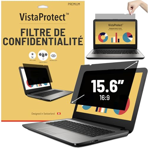 VistaProtect - Filtro de Privacidad y Filtro Anti Luz Azul Premium, Privacy Screen Filter, Protector de Pantalla para Ordenador Portátil (15.6″ Pulgadas)