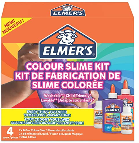 Elmer's Colour Slime Kit | Slime Supplies Include Washable Colour PVA Glue | Assorted Colours & Magical Liquid Slime Activator | Washable & Kid Friendly | 4 Count