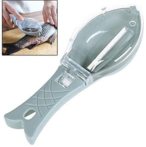 Multifuncional Pescado Limpio Escamas De Pescado Raspado Escala con Clear Pescado Cubierta del Escalador De Cocina Utensilios De Cocina (Azul)