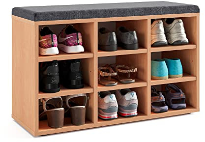 KOMTO Schuhbank mit Sitzfläche - Schuhregal Buche 80 x 50 x 30 cm Schuhschrank mit Sitzbank Flur Bank mit Stauraum Garderobenbank Sofia