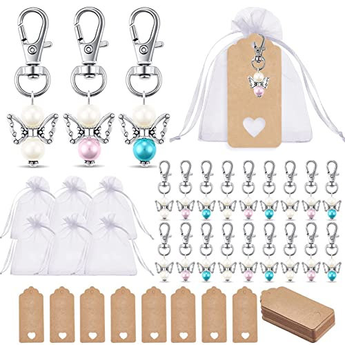 60 Pcs Engelanhänger, 20 set Hochzeit Taufe Anhänger,Engel Anhänger Schlüsselanhänger,kleine schutzengel anhänger,Gastgeschenke Kommunion,Schutzengel+Organza,Gastgeschenke Taufe Hochzeit