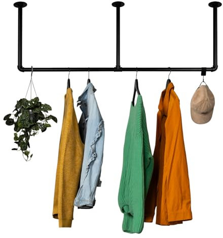 RSR Hangers Kleiderstange Industrial Schwarz für Decke Deckenmontage Breite 140 cm x Höhe 70 cm Garderobe Flur Deckengarderobe Schwarz