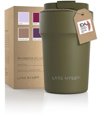 LARS NYSØM Taza térmica café para llevar | Termo Café para llevar de 0,38 litros con aislante | Travel Mug de Acero Inoxidable a Prueba de Fugas para la Bebida Caliente y Té (Olive Green, 380ml)