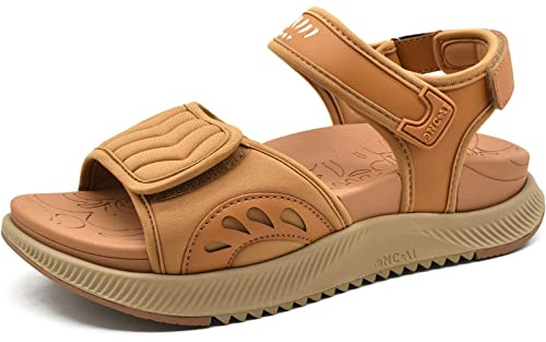ONCAI Walking Sandals Womens,Arch Support Hiking Sandals with Orthotic Outdoor Footbed for Plantar Fasciitis,Water Athletic Platform Sandalias Mujer with 3 Adjustable Strap Khaki Size 6